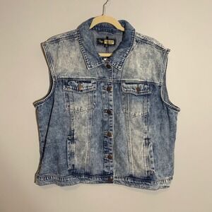 NEW Suzanne Betro Denim Vest 4X Light‎ Blue Acid Wash Sleeveless Button Front